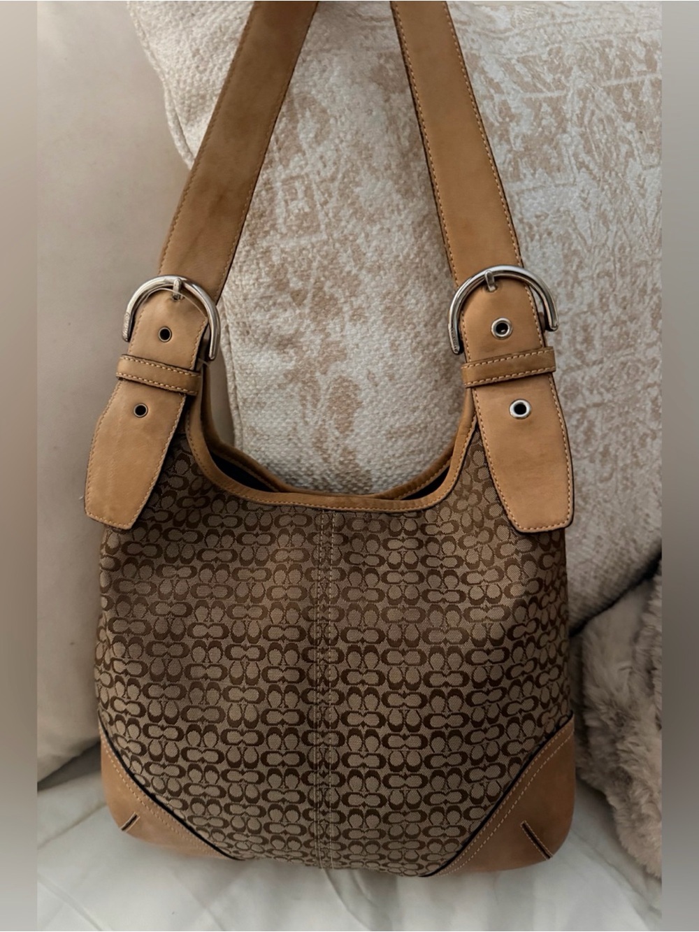 Vintage Coach Signature Crossbody Purse Tan Brown Hobo Handbag 6386